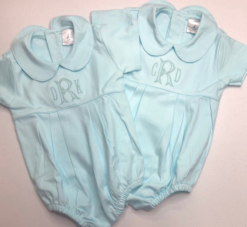 Monogrammed baby boy bubble, boy Easter outfit, personalized boys sunsuit, boys picture outfit, preppy baby boy clothing, shower gift, mint image 9