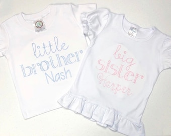 Geschwister Shirts, personalisierte Geschwister Outfits, großer Bruder Shirt, große Schwester Shirt, arb, kleiner Bruder Shirt, Bruder Kleid, mit Monogramm,