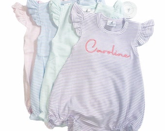 Luftblase mit Monogramm, Mädchen Sommerluftblase, Babykleidung, Baby-Dusche-Geschenk, Mini-gestreifte SK-Kreationen, Pimabaumwolle, personalisiert