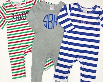 Boys romper, monogrammed romper, personalized boy clothing, Christmas outfit, boys one piece, sk creations, LTC