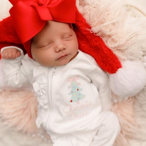 Conjunto navideño para bebé niña, conjunto navideño para recién nacida, pijama enterizo con cremallera, diseño de punto de cruz imagen 5