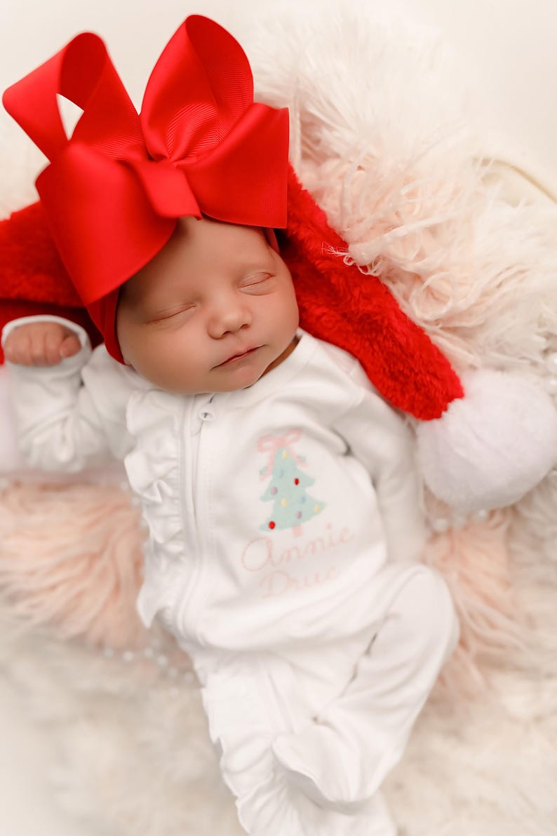 Conjunto navideño para bebé niña, conjunto navideño para recién nacida, pijama enterizo con cremallera, diseño de punto de cruz imagen 5