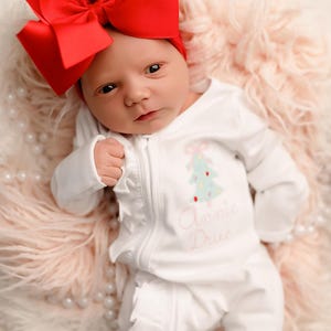 Conjunto navideño para bebé niña, conjunto navideño para recién nacida, pijama enterizo con cremallera, diseño de punto de cruz imagen 7