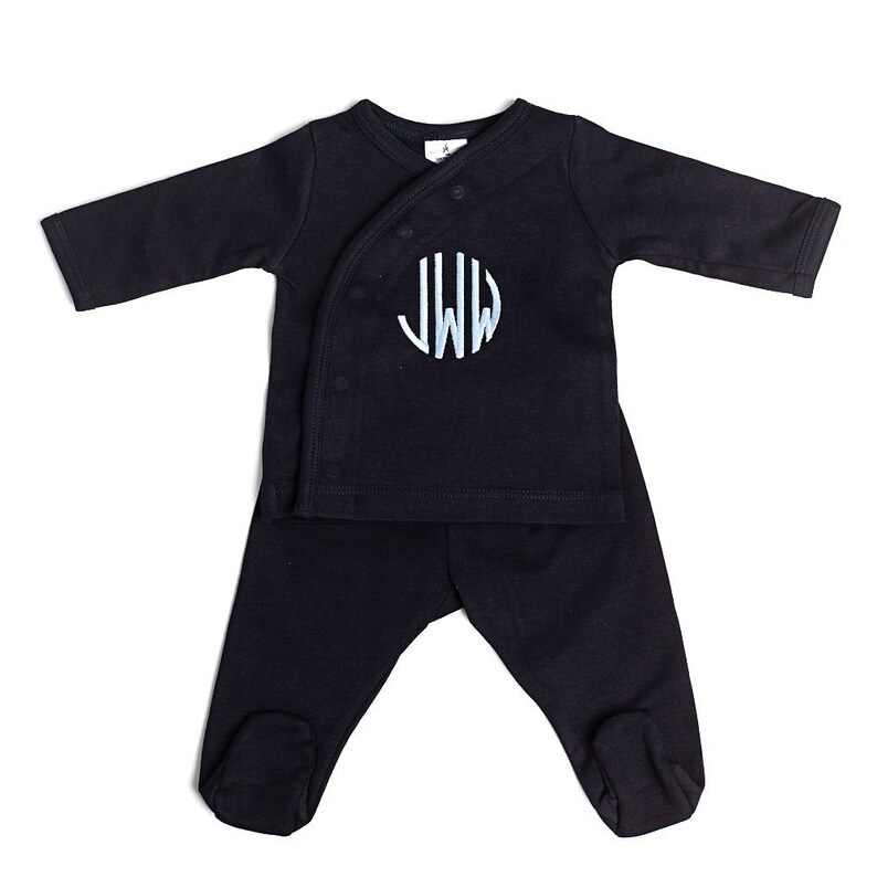 Baby boy coming home outfit, monogrammed coming home outfit, newborn coming home outfit, kimono set, pima cotton, sk creations, navy kimono image 4