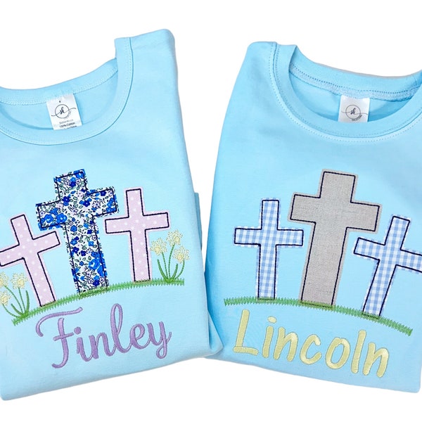 Easter Shirt, kids Easter cross outfit, personalized Easter shirt, applique Easter Shirt, romper