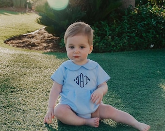 Monogrammed baby boy bubble, boy Easter outfit, personalized boys sunsuit, boys picture outfit, preppy baby boy clothing, baby shower gift
