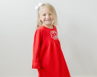 Girls Valentine's Day outfit, girls Christmas outfit, monogrammed dress, pima cotton