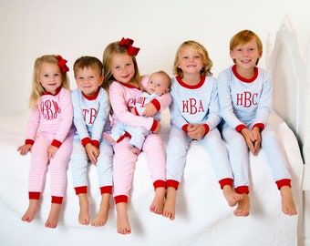 Personalized Pajamas, kids PJs, childrens pajamas, monogrammed, sk creations, pima cotton, 2 piece, kids pajamas