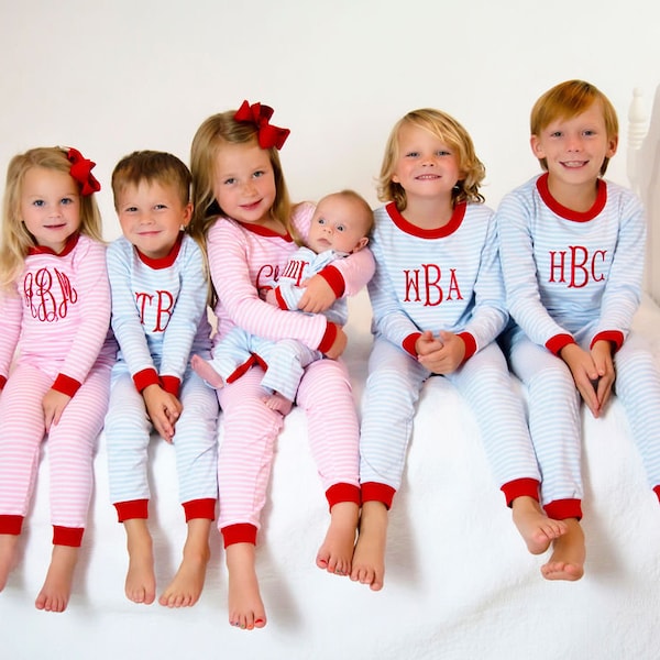 Personalized Pajamas, kids PJs, childrens pajamas, monogrammed, sk creations, pima cotton, 2 piece, kids pajamas