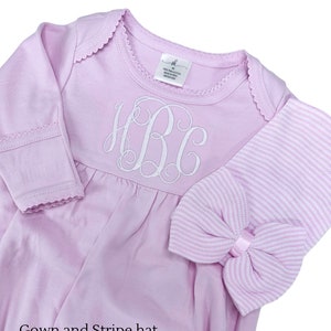 Baby girl coming home outfit, Monogrammed gown, Personalized Baby gift, Monogrammed sleeper, pima cotton, newborn pictures, shower gift image 8