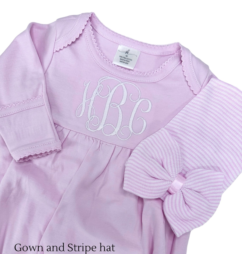 Baby girl coming home outfit, Monogrammed gown, Personalized Baby gift, Monogrammed sleeper, pima cotton, newborn pictures, shower gift image 8