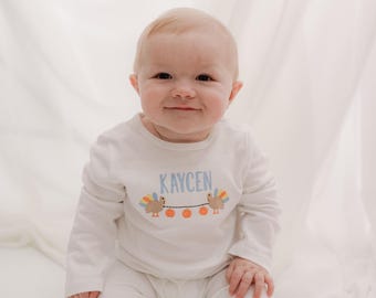 Maglietta con il tacchino per bambini, maglietta personalizzata per il Ringraziamento, maglietta con il tacchino per bambini, maglietta per il Ringraziamento per bambine, personalizzata, vestito per il Ringraziamento per neonati