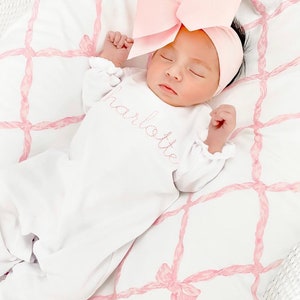 Baby girl coming home outfit, monogrammed ruffle romper, pima cotton, sk creations, Preemie, Newborn image 2