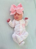 Baby girl coming home outfit, monogrammed newborn outfit, pink stripes outfit, pima cotton, personalized baby shower gift, mini stripes