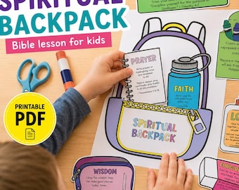 Spiritueller Rucksack Basteln für Kinder | Christliche druckbare Aktivität | Sonntagsschulbibellektion PDF