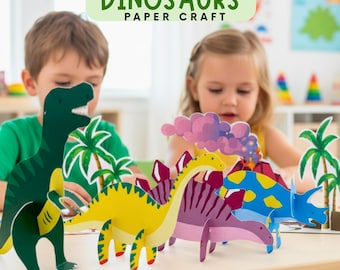 Dinosaurier Papier Handwerk Printable | Cut and Paste Diorama für Kinder | Vorschule PDF
