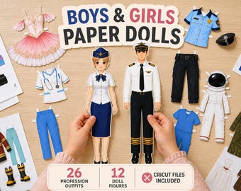 Anziehpuppen-Set, ausdruckbare Berufspuppen für Jungen und Mädchen, Cricut-Dateien, PDF-Download