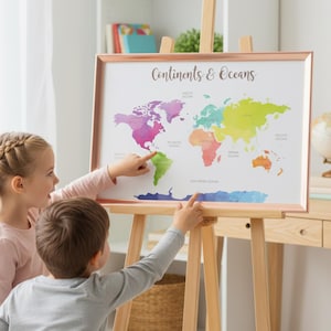 World Map Educational Poster | Continents & Oceans (PDF)