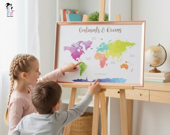 Lernposter Weltkarte | Kontinente & Meere (PDF)