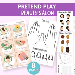 Beauty Salon Pretend Play Printable Set for Kids | Makeup, Hair & Nail Craft Activities | Role Play Beauty Spa Game | Homeschool PDF