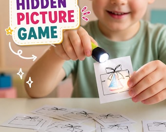 Suchbild-Spiel mit Taschenlampe, ausdruckbare Zuordnungskarten, Superhelden- und Dinosaurier-Aktivität für Vorschulkinder