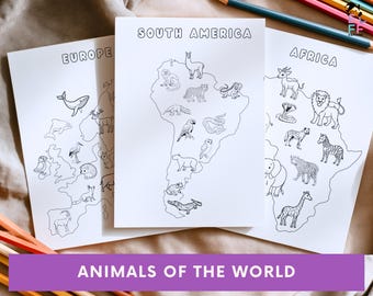 Tiere von Kontinenten Malvorlagen | Montessori Geographie (PDF)