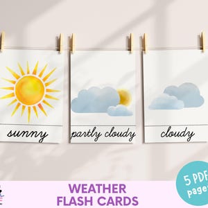 Weather Flash Cards for Kids, Printable 3-Part Montessori Cards, Preschool Learning Resource, Letter Tracing Practice, Homeschool Activity