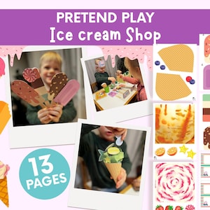 Ice Cream Pretend Play Printables for Kids, Paper Craft Activity, Printable Ice Cream Shop for Toddlers & Preschool, Dramatic Play Set