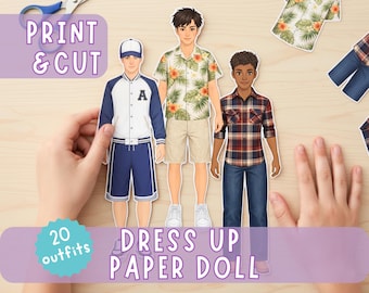 Muñeco de papel para vestir (para imprimir) / Ropa para muñeco de papel (para imprimir) / Muñeco de papel en PDF (para imprimir) / Actividad imprimible para niños / Descarga instantánea