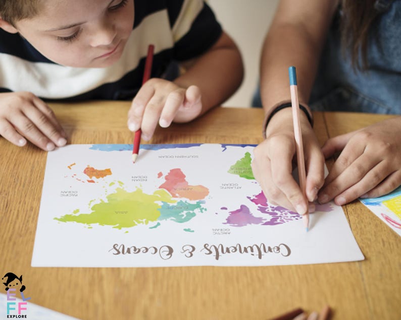 World Map Educational Poster | Continents & Oceans (PDF) - Etsy