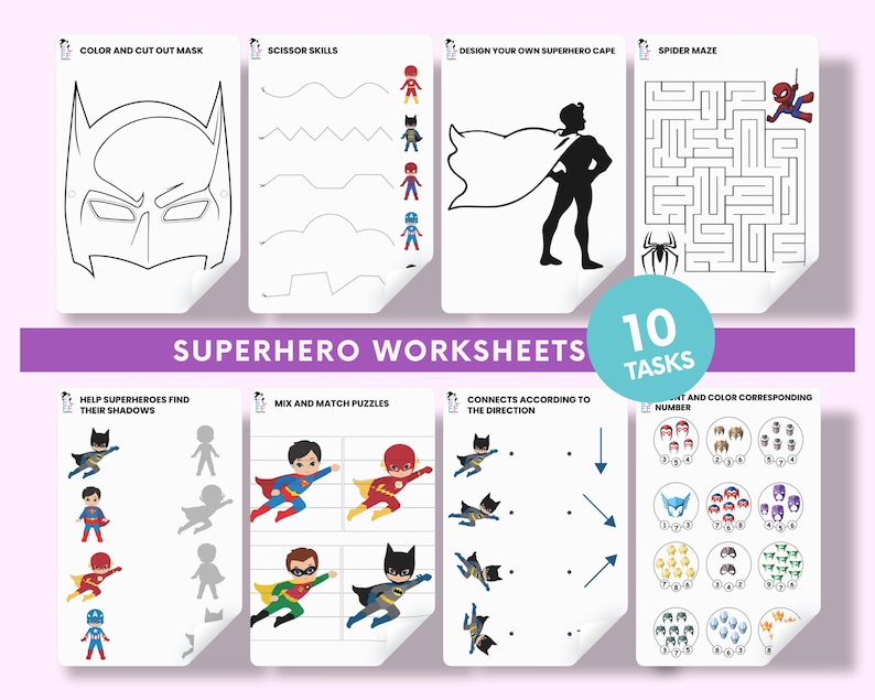 Superheroes Busy Book, Printable Toddler Worksheets, Preschool