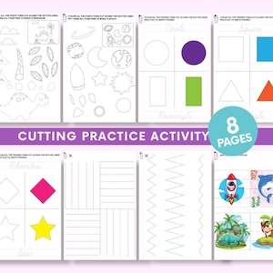 Scissor Skills Printable for Kids, Cutting Practice Worksheets for Preschool, Fine Motor Activities, Homeschool Preschool Printables