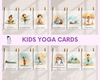 Aquarell Kinder Yoga Karten: Beruhige & Bewegung Karteikarten (PDF)