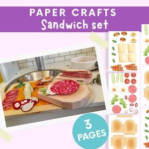 Build a Sandwich Printable, Pretend Play Food for Kids, 3D Paper Craft Activity, Toddler Learning Game | Preschool Dramatic Play Kitchen Set