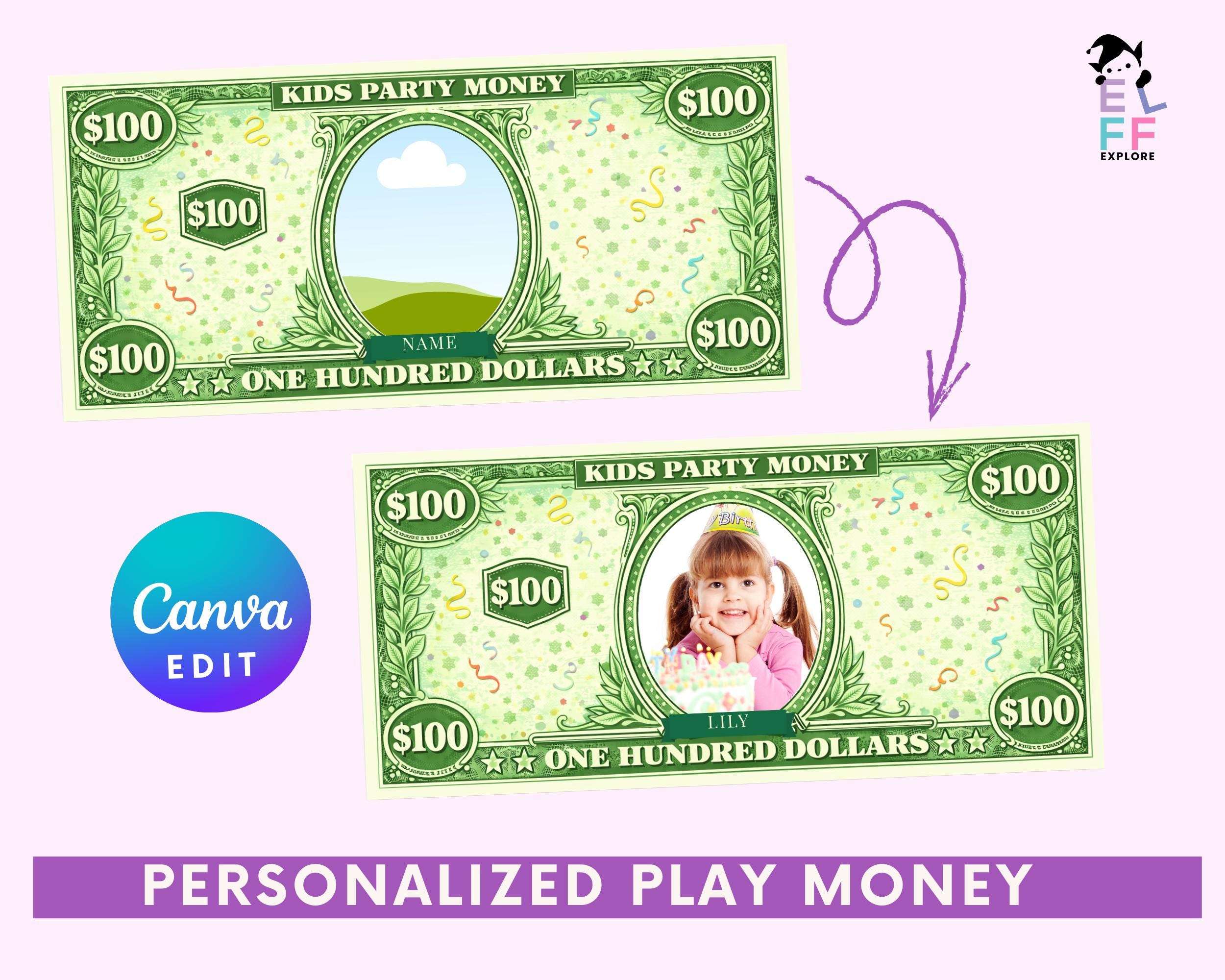 Custom Play Money Example Custom Play Money Printable | Editable Kids Money With Photo & Name ...