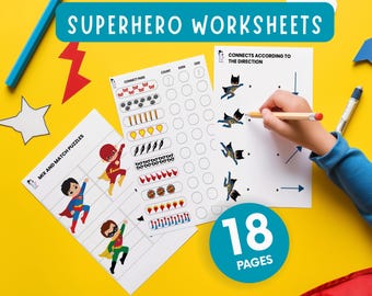Superheld Arbeitsblätter für die Vorschule | Kleinkind lernen druckbare PDF
