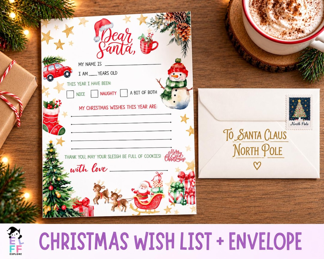 Christmas Wish List for Kids, Letter to Santa Printable, Santa Wish ...
