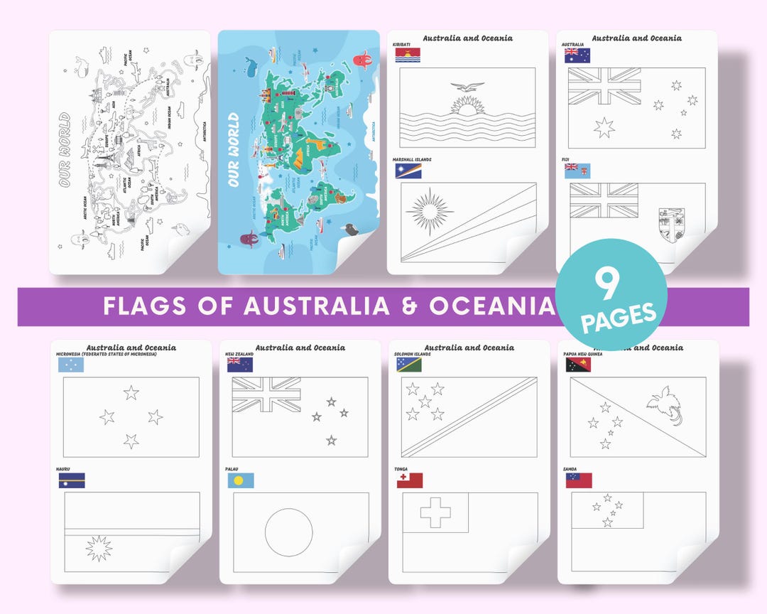 Australia & Oceania Flags Coloring Pages for Kids | Printable Geography ...