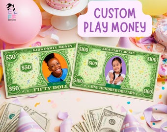 Benutzerdefinierte Spielgeld Printable | Bearbeitbares Kindergeld mit Foto & Name Leinwand