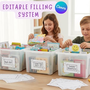 Printable School Memory Box Labels, Editable Filing System (Digital Download)