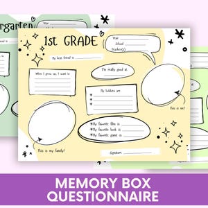 Printable Kids Memory Interview, School Years Questionnaire, Childhood Keepsake, PDF Download, Filing Box Insert, Memory Book Pages