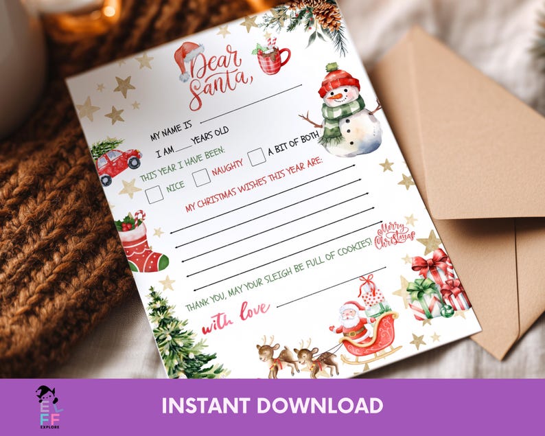 Christmas Wish List for Kids, Letter to Santa Printable, Santa Wish ...