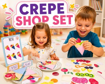 Rollenspielvorlage zum Ausdrucken, Crêpe-Shop-Rollenspielset, Spielzeugessen für Kinder, Vorschulaktivität (PDF)