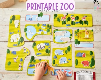 DIY Printable Zoo Activity: Cut & Paste Paper Animals Diorama (PDF Download)