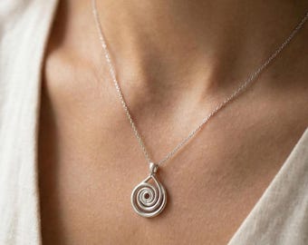 Spiral Circle Necklace • 925 Sterling Silver Swirl Pendant • Symbolic Jewelry Gift