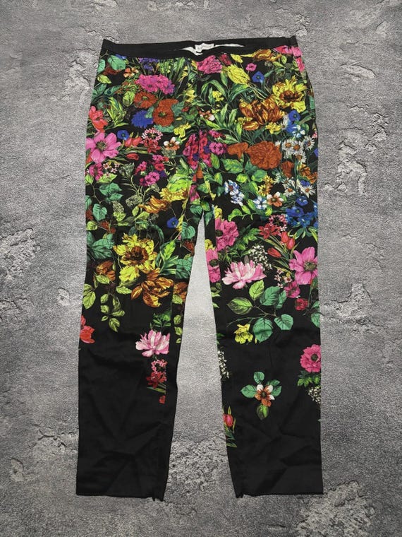 Moncler, Moncler Women Floral Print Trousers Pants Ankle Zip Black Multi Size 1 S