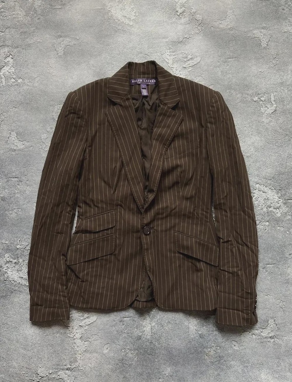 Ralph Lauren Purple Label, Ralph Lauren Purple Label Old Money Luxury Brown Striped Wool Blazer Jacket Sz 2