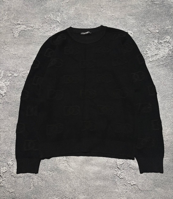 Dolce & Gabbana, DOLCE & GABBANA Black All Over DG Monogram Jacquard Knit Sweater Womens Size M