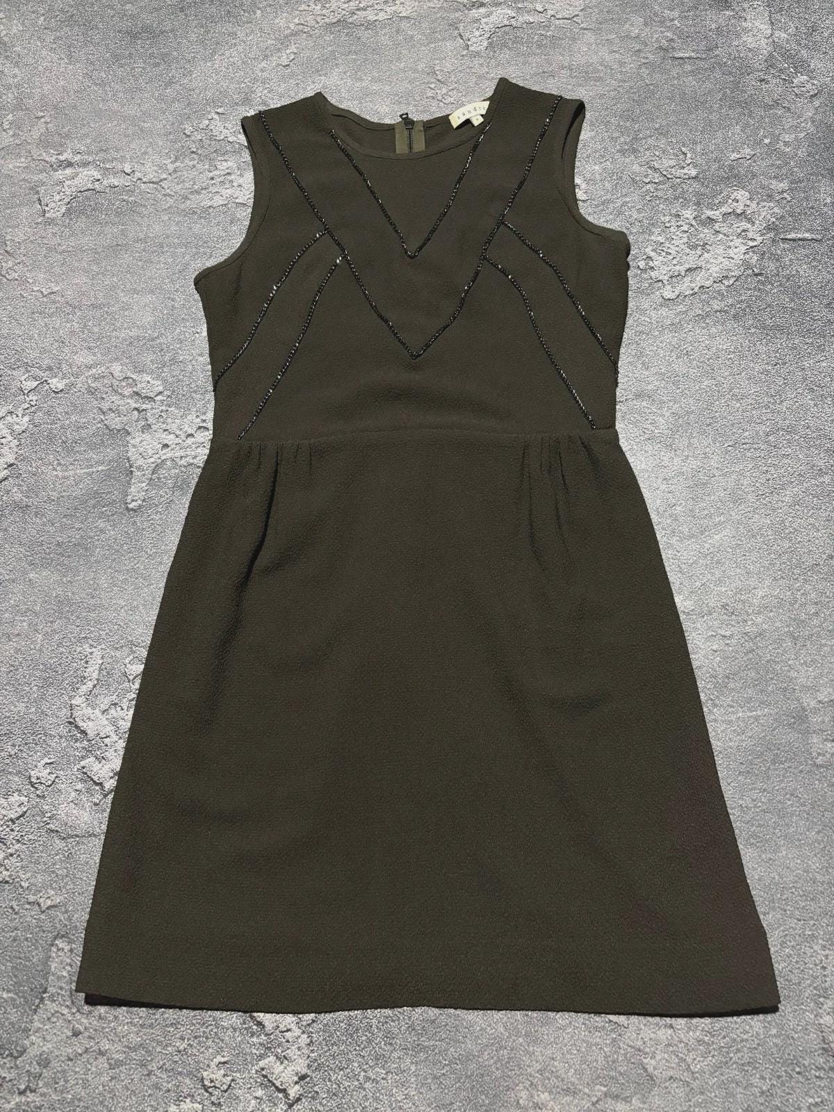 Sandro, Sandro Paris Embellished Chain Mini Dress Dark Olive Green Size 3 L Shift Riri