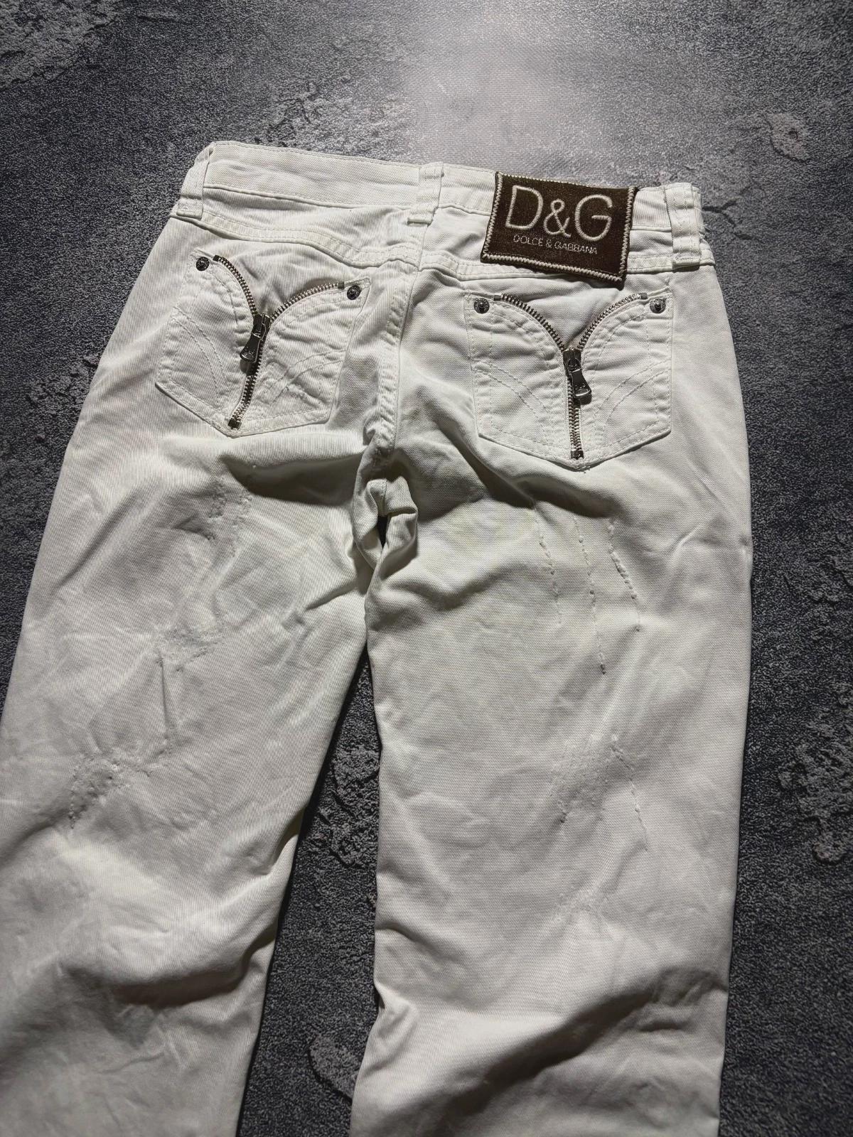 Vintage Dolce & Gabbana White Y2K Flared Distressed Jeans Logo 
